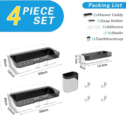Shower Caddy No Drilling Shower Organizers with Soap Dish Toothbrush Holder and Hooks Plastic Detachable Large Bathroom Countertop Organizer