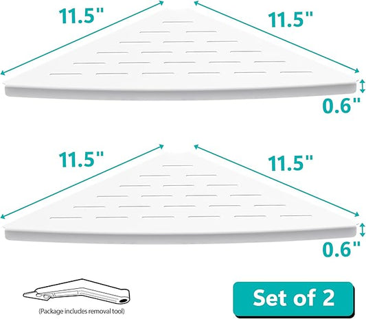 Corner Shower Shelf Matte White, 304 Stainless Steel 11.5” Recessed Corner Shelf Bathroom for Tiled Wall, Floating Shower Shelves Shampoo Holder, No Drilling, 2 Pack