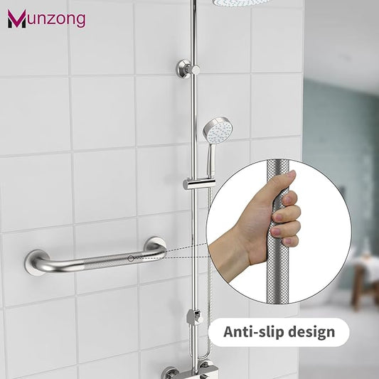 16 Inch Anti Slip Shower Grab Bar,Munzong 2 Pack Handicap Grab Bars,Brushed Nickel Knurled Bathroom Balance Bar,Safety Hand Rail Support Elderly Senior Bath Handle