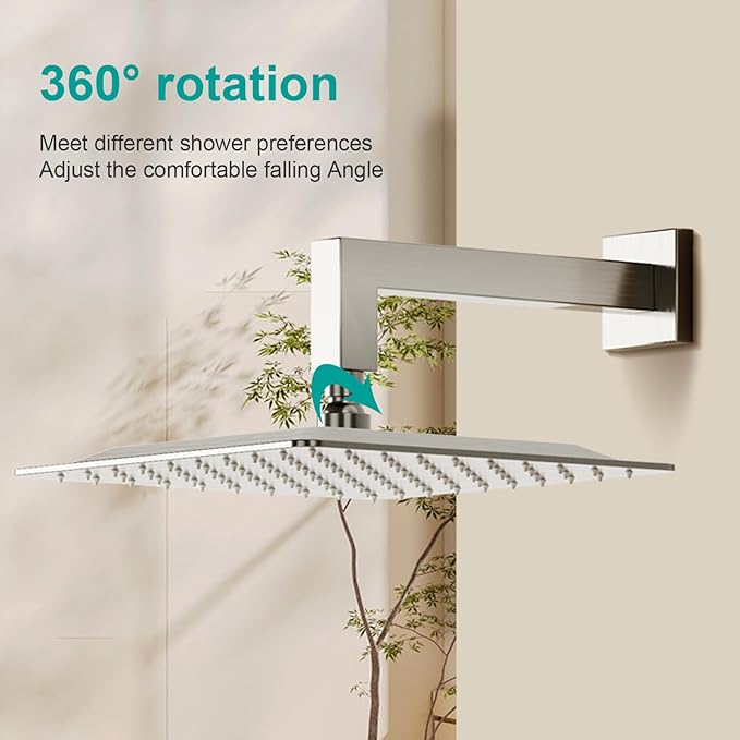 Square Rain Shower Head, High Flow Stainless Steel,Work with any decorative style,All Metal Rainfall Shower Head (Brushed Nickel, 10)