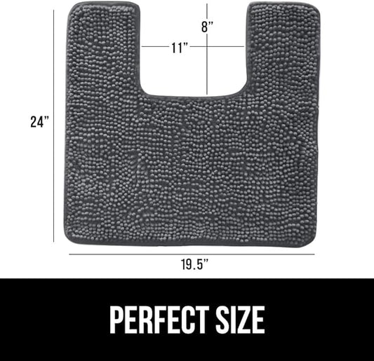GORILLA GRIP Plush Absorbent Shaggy Chenille Bath Rug Mat for Square Toilet Base with Rubber Backing, Machine Washable Rugs, Soft Microfiber Contour Mats for Toilets, Bathroom Decor, Charcoal