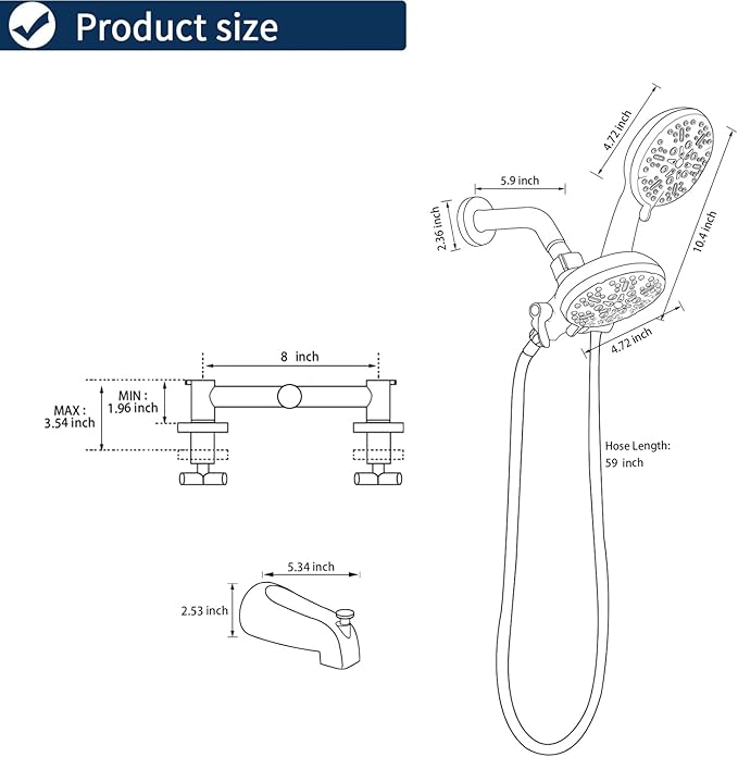 2 Handles Shower Faucet Set with Tub Spout Bathtub Shower Faucet Combo Set Shower System Complete Tub and Shower Trim Kit Chrome Polished Wall Mounted Shower Fixtures