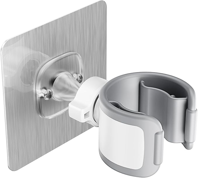 Adjustable Wall Mounted Shower Head Holder, Strong Adhesive & Drilling 2 Installation Methods, 360° Swivel Handheld Shower Wand Holder for RV Kids’ Bathroom Shower Accessories (White
