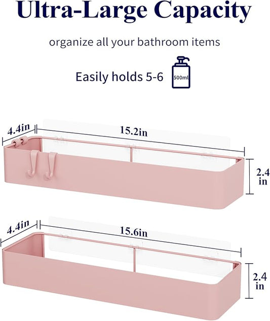 Kitsure Shower Caddy - 2 Pack Adhesive Shower Organizer, Rustproof Metal Shelves, No-Drill Bathroom Organizers and Storage, Pink, XX-Large
