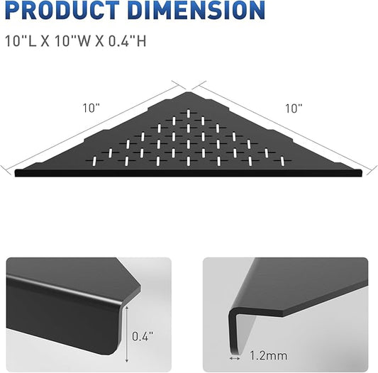 lives 2 Pack Corner Shower Shelf 10" Slot Design Recessed Shower Shelves for Tiled Wall, 304 Stainless Steel Corner Shelf for Bathroom, No Drilling Needed (Matte Black, Cross)