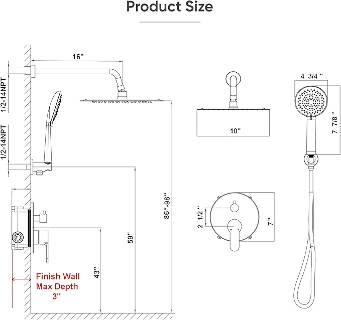 Gabrylly Gold Shower Head System, Shower Faucet Set with Pressure Balance Shower Valve, 10 Inch Shower Heads with 5-Setting handheld Spray Combo, High Pressure Shower Fixtures, Brushed Gold