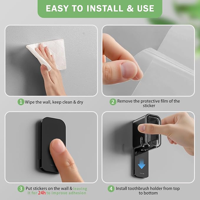 2-Pack Innovative Single Slot Toothbrush Holders with Cover โ Wall-Mounted, Hygienic Storage for Bathroom & Shower, Ideal for Family and Travel