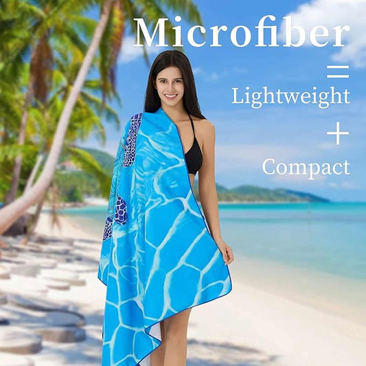 Microfiber Extra Large, Oversized Cute Turtle/Shark Beach Towels (70''x35'') - 2 Pack XL Quick Dry Striped Towels for Adults,Sand Free for Pool, Spa, Swim & Travel - Ultra Soft & Lightweight