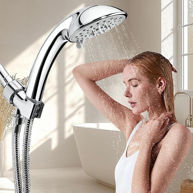 Plastic Shower Head Holder for Hand Held Showerhead Adjustable Shower Arm Mount for Connecting Shower Arm and Shower Hose,Premium ABS Bracket with Stainless Steel Swivel Ball Joint Connect(Chrome)