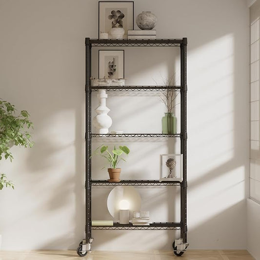 2 Pack 5-Tier Metal Wire Shelving Unit with Wheels & Feet, 14" D x 30" W x 60" H,750 lbs Capacity Adjustable Heavy Duty Steel Wire Rack Storage Shelves for Kitchen, Garage, Pantry