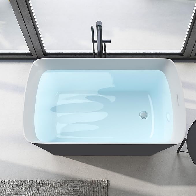 47" Lucite Acrylic Freestanding Bathtub,Square Shape Janpanese Soaking Tub,Toe-tap Chrome Right Drain, Slotted Overflow, cUPC Certified,Glossy 37°Gray