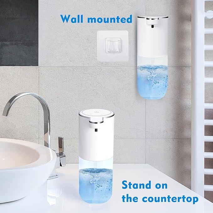 Automatic Foaming Soap Dispenser, Touchless Foam Hand Soap Dispenser for Bathroom, 4-Level Adjustable,13.5oz/400ml, Wall Mounted, Rechargeable