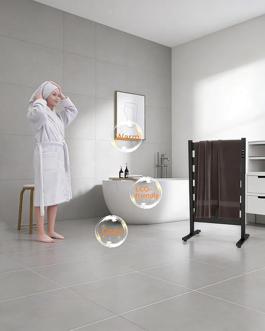 Heated Towel Racks for Bathroom,Freestanding Towel Warmer,6 Bars Towel Heater-PTC Fast Heating with Built-in Timer&Temperature Adjustment,Matte Black