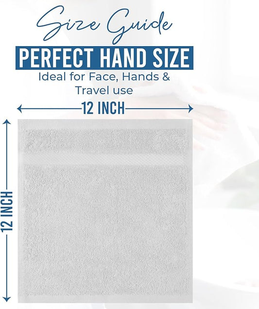 DAN RIVER 12-Pack Premium 100% Cotton White Face Towels – Reusable Face Towel Set, Soft & Absorbent Wash Cloths for Bathroom & Body – Hand and Face Towels, 550 GSM (12x12 in)