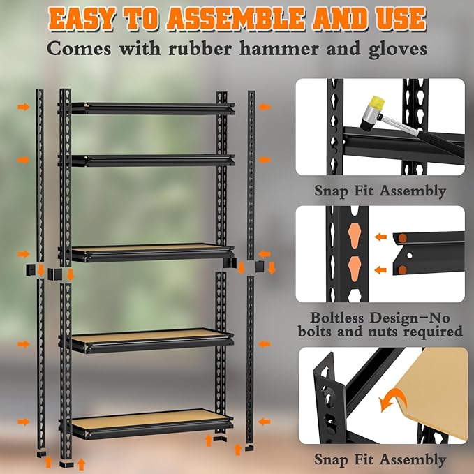 LEVELEVE 5-Tier Storage Shelving Unit, 2020 lbs Capacity, Heavy Duty Adjustable Metal Utility Shelf, 35" L x 16" W x 73" H for Garage, Kitchen, Pantry, Basement, Bathroom, Laundry, 3 Pack