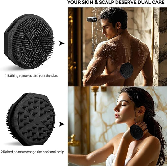 OTHIX Dual-Sided Silicone Body Scrubber, 2-in-1 Silicone Loofah for Shower Exfoliating Body Brush Buffer Scrubber for Men and Women for All Skin, Scalp Massager Lather Well&Easy to Clean (Black)