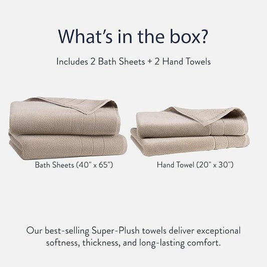 Brooklinen Super-Plush Bath Sheet and Hand Towel Set - 2 Bath Sheets 2 Hand Towels - Cotton, Highly Absorbent (Driftwood)