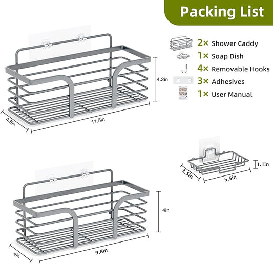 Yougai 3 Pack Shower Caddy Organizer Shelf Rack, Rustproof Corner Bathroom Storage Organization, Wall Mount Adhesive Shower Organizer With Soap Dish For Bathroom Storage&Home Decor&Kitchen-Dark Grey