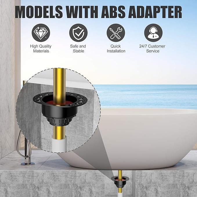 ABS Freestanding Tub Drain Kit, Bathtub Drain Rough-in Kit,Compatible with Freestanding Bathtubs, Floor Mounted Bathtubs and Island Bathtubs, with ABS Plastic Adapter and Brass Tail Pipes