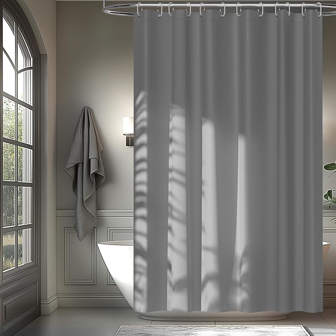 Light Grey Fabric Shower Curtain Liner with 3 Large Magnets, 72 x 72 inch Waterproof Cloth Shower Liner Washable, Neutral Gray Bathroom Shower Curtain for Hotel
