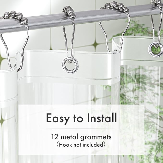 Amazer Clear Shower Curtain Liner, 72x65 Plastic Shower Liner PEVA Medium Weight Inside Shower Curtain for Bathroom with Rustproof Grommets