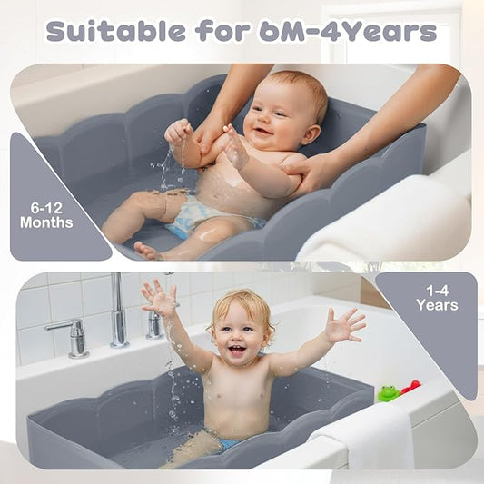 Collapsible Baby Bathtub for Shower,Reinforced Structure Infant Foldable Bath Tub with Non-Slip Base,Portable Space-Saving Kids Bath Tub for 6M to 4Years,Suitable for Outdoor, Travel Use(Grey)