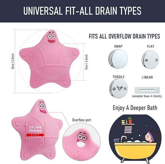 HengLiSam Bathtub Overflow Drain Cover, Starfish-Shaped Silicone Bath Tub Drain Plug with 5 Suction Cups, Adds 3-4 Inches of Water Depth, Pink