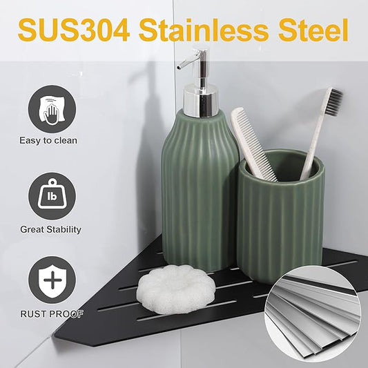 Recessed Corner Shower Shelf, 10" SUS304 Stainless Steel, Heavy Duty Shower Shelf, Grout in Bathroom Shelves for Tile Walls (2 Pack, Rectangle-Matte Black)