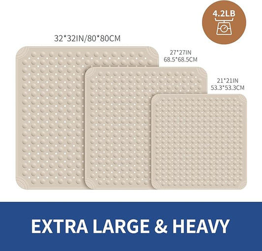 OTHWAY Square Shower Mat 32x32, TPE Non-Slip Shower Mats with Drain Holes and Suction Cups, Walk-in Mat for Inside Shower Stall, Anti-Slip for Elderly Kids (Apricot)