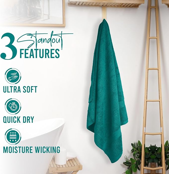 RIVERSIDE 100% Ring Spun Cotton Large Bath Towels Set of 4, 27 x 54 Inches ā Quick Dry, Soft & Highly Absorbent Towels for Shower & Bathroom ā Luxury 600 GSM Towels for Home, Spa, Gym, Hotel, Teal