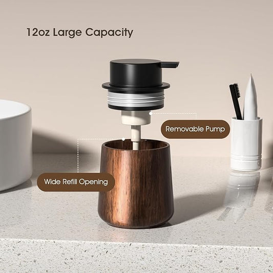 18 Oz Walnut Color Foaming Hand Soap Dispenser, Refillable Modern Home Decor Kitchen Dish Soap Dispenser for Bathroom