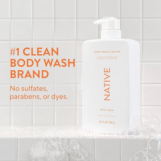 Native Sulfate Free Body Wash Contains Naturally Derived Ingredients | for Women & Men| Sweet Peach & Nectar, 36 oz