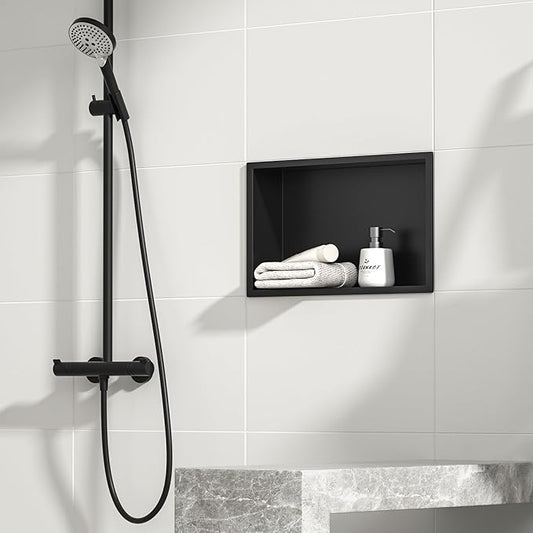 Stainless Steel Shower Niche 20" X 12" Matte Black No Tile Needed Niche Shower Recessed Wall Horizontal Niches for Bathroom Storage Over Mount Installation