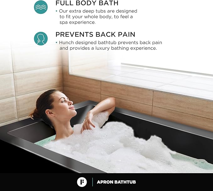 Fine Fixtures Acrylic, Fiberglass Alcove Soaking Bathtub with Integral Apron Front - Drain Included (54" x 30", Right Hand, Black)