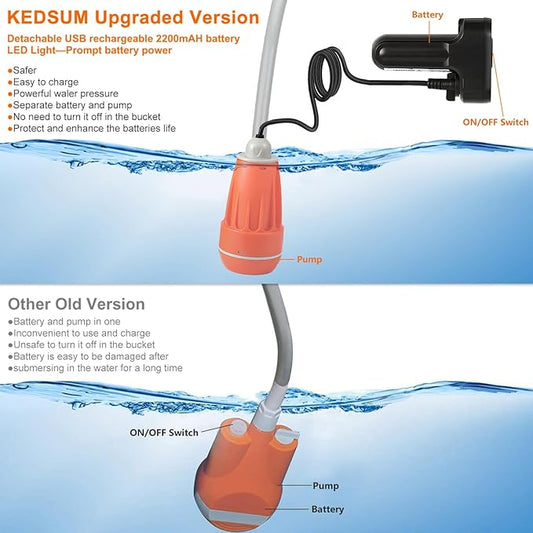 KEDSUM Portable Shower, Portable Camp Shower Pump with Rechargeable Battery, Portable Shower for Camping, Portable Outdoor Shower Head for Camping, Hiking, Traveling(+ Handheld Sprayer)