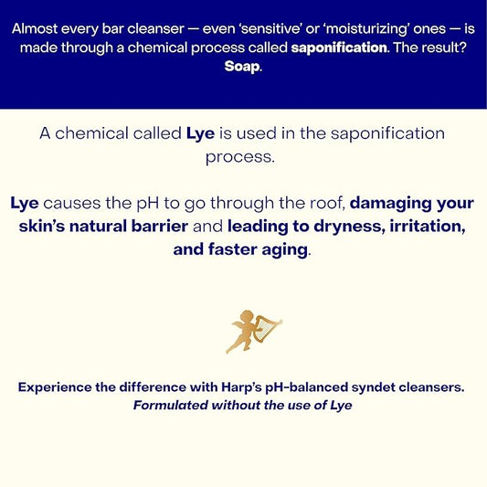 HARP pH-Balanced (5.0-6.0) Exfoliating Body Wash Bar - FRAGRANCE FREE. Bamboo Powder Exfoliation -the perfect consistency. Soap/Lye/Preservative/Dye/Masking agent-Free. Non-comedogenic.