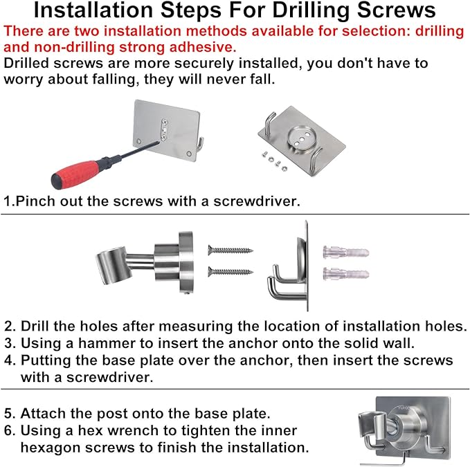 Shower Head Holder All Metal Strong Adhesive and Drilling Screws Two Installation Methods, Adjustable Handheld Shower Head Mount,Stainless Steel Hand held Showerhead Wand Bracket