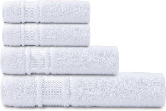 Melissa Linen 8 Piece Turkish Cotton Towel Set, 2 Bath Towel 28 x 55 Inches, 2 Hand Towel 20 x 35 Inches, 4 Fingertip Towel 12 x 18 Inches, White, Absorbent, Quick Dry, Durable and Soft Shower Towel
