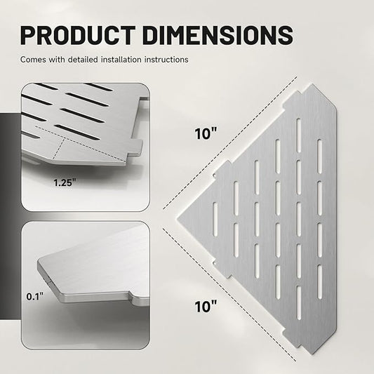 Corner Shower Shelves 10" 2 Pcs, 304 Stainless Steel Shower Corner Shelf Wall Mount Triangle Shower Caddy for Bathroom, Kitchen Organization, Brushed Nickel