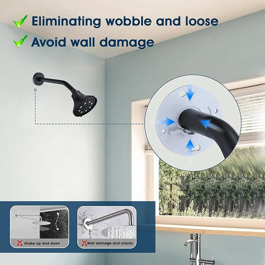 10 Inch Shower Arm with Flange and Stabilizer Bracket, Wall Mounted Shower Pipe Arm 304 Stainless Steel For Fixed Shower Head & Handheld Showerhead, Matte Black