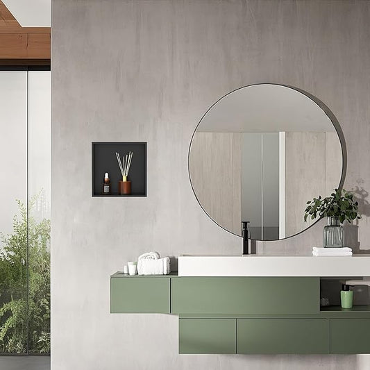 Homevacious 12“ x 12" x 4" Stainless Steel Shower Niche No Tile Needed Matte Black Bathroom Shelf Rimless Recessed Wall Niche for Bathroom Storage