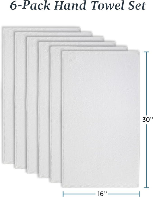 Welhome Franklin Premium 6 Pack Hand Towels Popcorn Textured White Bathroom Towels Hotel & Spa Towels for Bathroom Soft & Absorbent | 600 GSM 100% Cotton Hand Towels