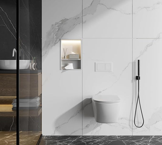 Lighted Shower Niche,Bathroom Wall Niche with LED Light Strip Waterproof,No Tile Needed,Double Shelves Stainless Steel,(Matta White, 18 * 12 * 4 in)