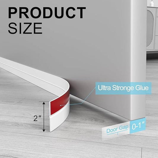 Heavy-Duty 36 ft x 2 in Weather Stripping, Extra Thick 2mm Door Draft Stopper Silicone Seal Strip for House and Glass Shower Doors for Collision and Side Gaps of Door and Windows, White