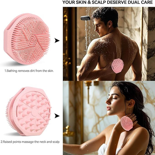 OTHIX Dual-Sided Silicone Body Scrubber -Silicone Loofah 2 in 1 Body Scrubber Exfoliator & Scalp Massager for Shower, All Skin Type, Lather Well, Easy to Clean, 1pc (Pink)