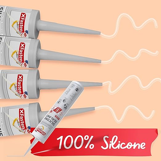 XFasten Clear Silicone Caulk Neutral Cure 10.1 oz (10-Pack) 100% Waterproof Silicone Sealant, Crack and Shrink Resistant, Low Odor, Strong Adhesion Caulking for Kitchen Bath Window Shower Outdoor Use