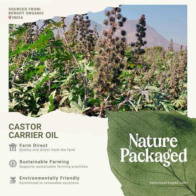 Organic Castor Oil Direct From India - Cold Pressed Castor Oil For Face, Hair Growth, Eyelash Serum, Eyebrow - Skin and Face Moisturizer and Detox - Hexane Free 32oz