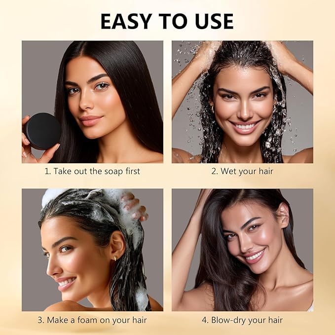 Black Hair Soap Bar with Bamboo Charcoal & Herbal Extracts - Natural Solution for Youthful Hair 