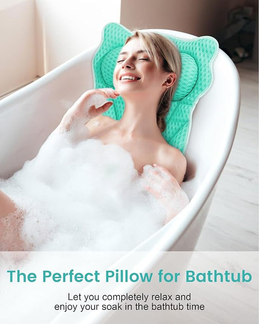 Bath Pillow, Bath Pillows for Tub Neck and Back Support, Soft 4D Air Mesh Bathtub Pillow 16.5 x 17.3 INCH, with 6 Powerful Suction Cups, Bath Accessories Relaxing Gifts for Women (Lake Blue)