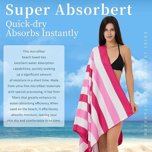 Microfiber Extra Large, Oversized Beach Towels (70''x35'') - 4 Pack XL Quick Dry Striped Towels for Adults & Women,Sand Free for Pool, Spa, Swim & Travel - Ultra Absorbent & Lightweight